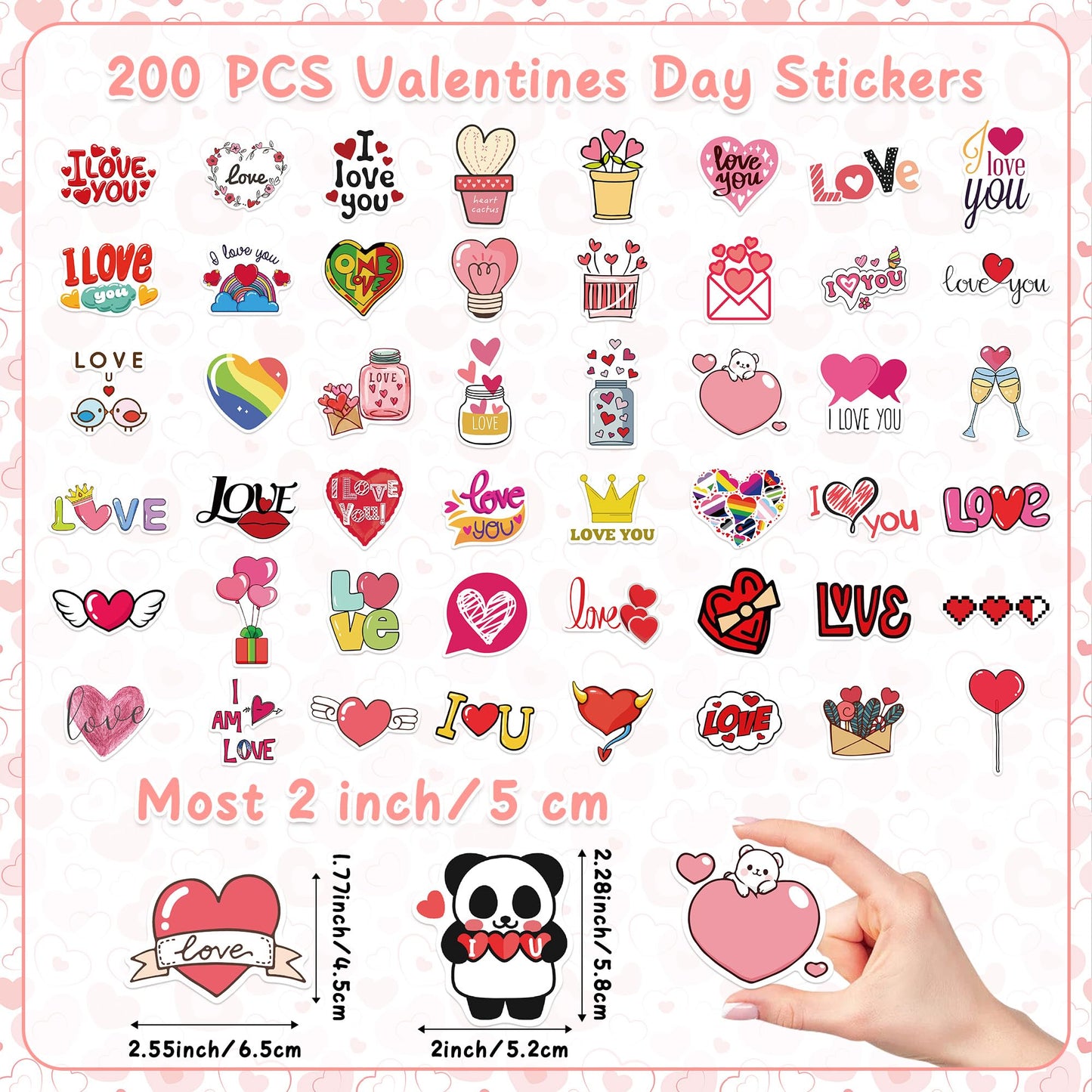 Valentines Stickers, 200 PCS Love Stickers, Valentines Sticker for Kids, Heart Sticker Crafts for Kids Classroom, Self-Adhesive Vinyl Waterproof Valentine's Day Gift Decal for Water Bottle Scrapbook