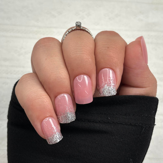 NEUTRAL BADDIE Press-On Nails by Lavaa Beauty | Short Square Press-On Nails | Glitter French Tip on Nude/Pink Base