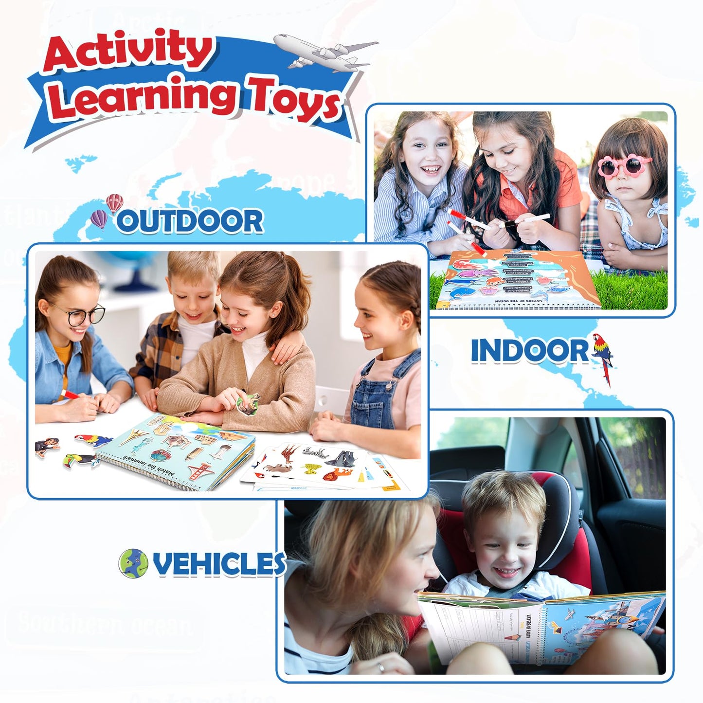 WethCorp Toys for 3-8, Geography Busy Book Sensory Toys for Boys 3-6 Educational Toy for Kids Boy 4-9 Preschool Learning Activities Homeschool Birthday Gift for Girls and Boys Ages 5-7