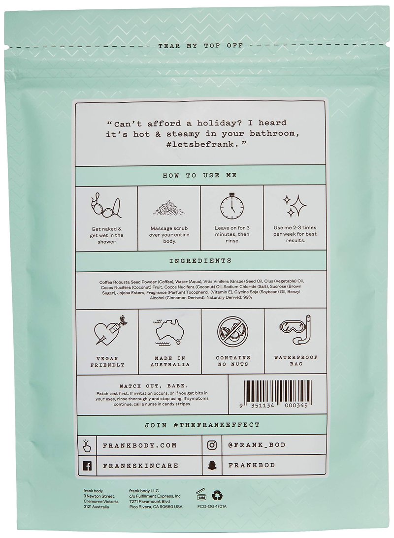 Frank Body Coconut Coffee Scrub | Natural & Cruelty Free Exfoliating Body Scrub | Hydrating Vegan Scrub For Skin Care, Stretch Marks, Acne, And Cellulite | 1ct, 200g -- 7.05oz
