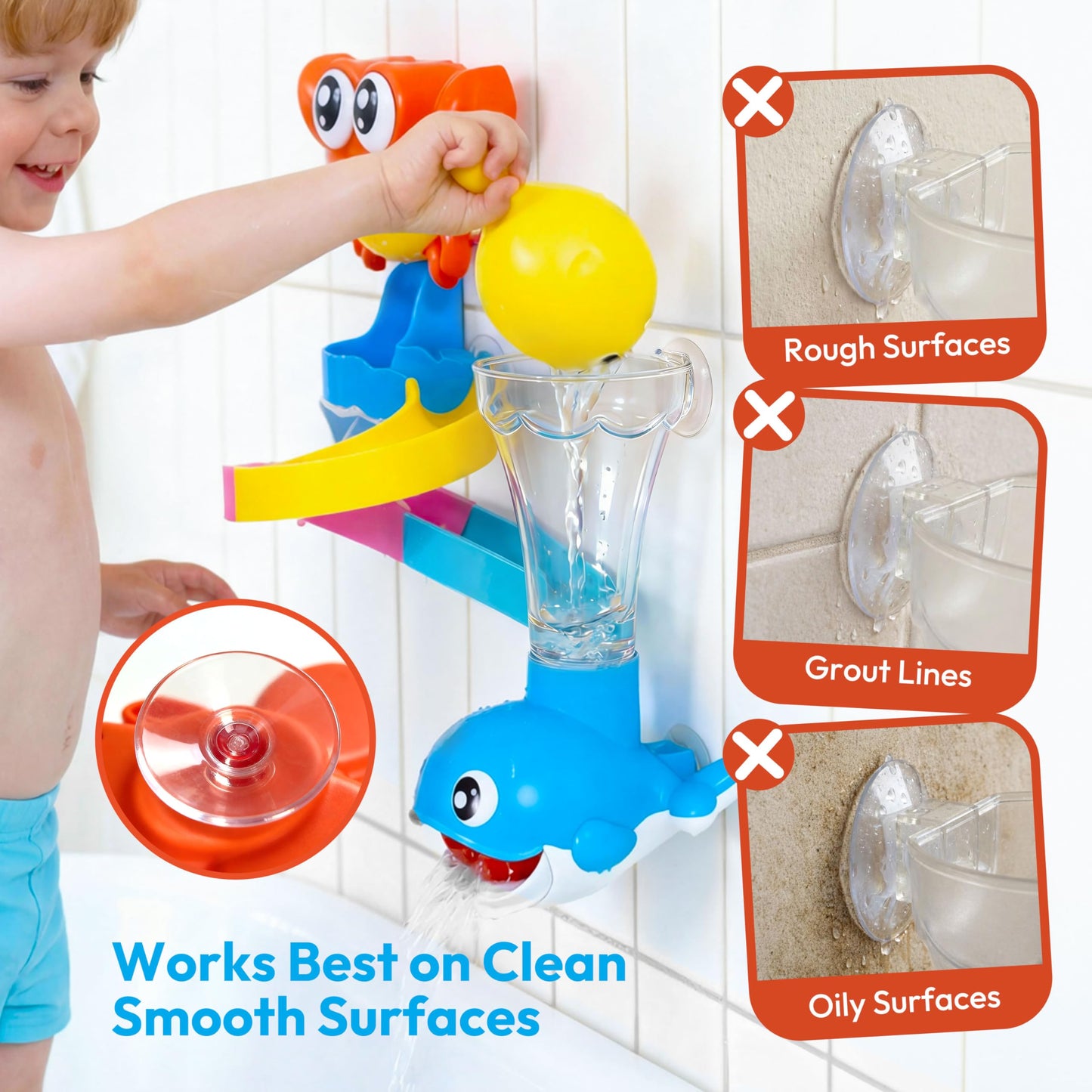 lalalark Bath Toys for Kids, 7-in-1 Shower Bathtub Toy with Crab, Whale, Rotating Fish & Slide Track, Interactive Water Play Set with Pour & Spray Fun for Toddlers, Boys Girls Birthday Gifts 3-5