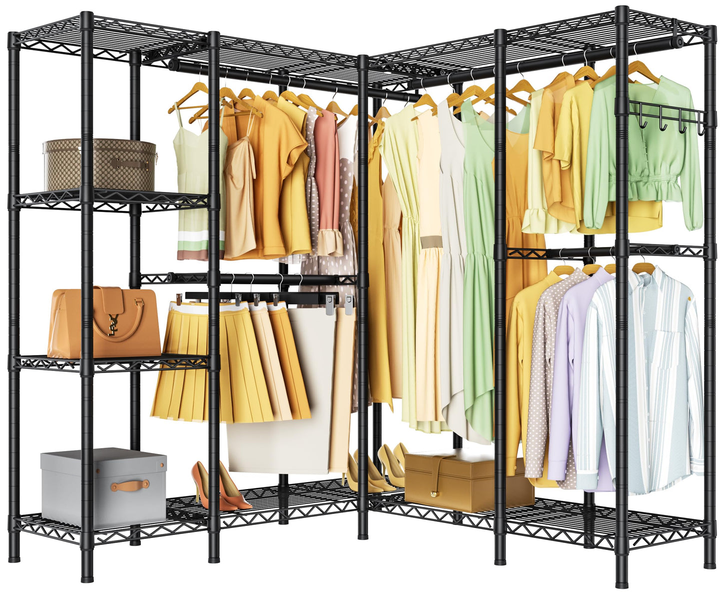Golpart Heavy Duty Garment Rack Clothes Rack,Large Metal Closet Organizer System Storage Wardrobe,Freestanding Clothing Rack with Adjustable Wire Shelves& Hang Rods,MaxLoad 1100lbs