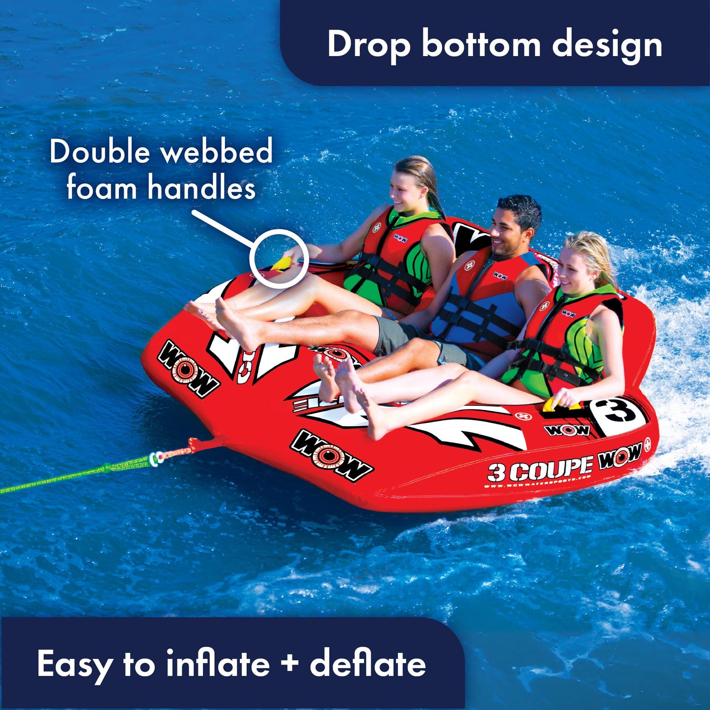 WOW Sports Coupe Cockpit Towable Tube for Boating – 3 Person 510 lbs Capacity – Inflatable Boat Tube for Water Sports – Youth & Adults