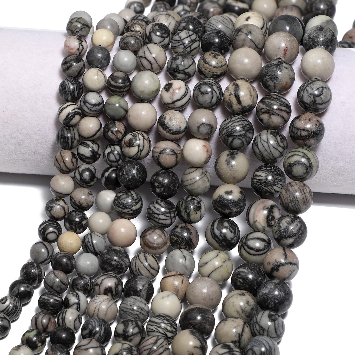Yochus 45pcs Spider Web Beads，8mm Healing Power Natural Stone Round Loose Beads for Jewelry Making Earring Necklace DIY Crafts