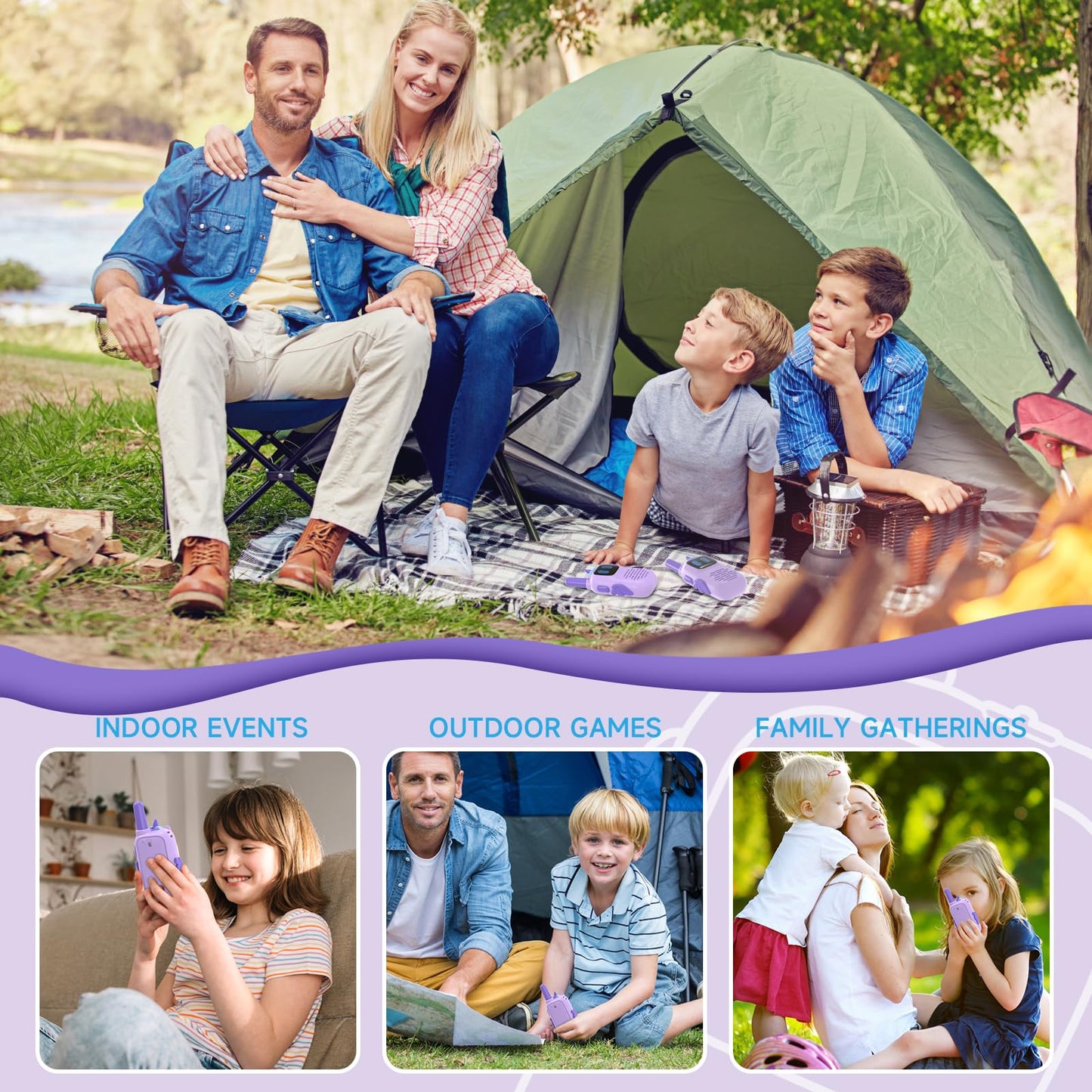 Holiky Purple Walkie Talkies with Silicone Cover, Toys for 3-4 Year Old Girls Boys, Kids Walkie Talkies 1000FT Range 2 Way RadioToy Christmas Birthday Gifts for 6-10 Year Old Girls Boys