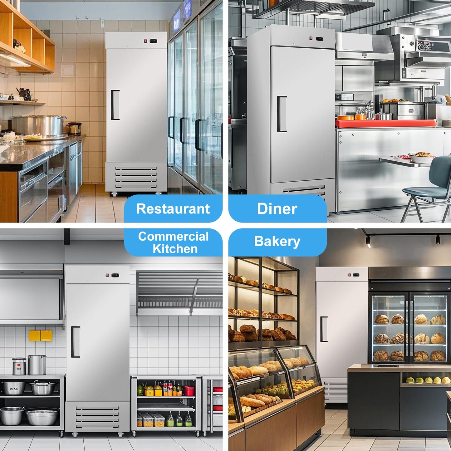 Commercial Freezer, 27"W Upright Freezer Stainless Steel, 20 Cu Ft Commercial Standup Freezer with 4 Adjustable Shelves, Self-Closing Reach-in Cooling Single Solid Door Freezer for Kitchen, Restaurant