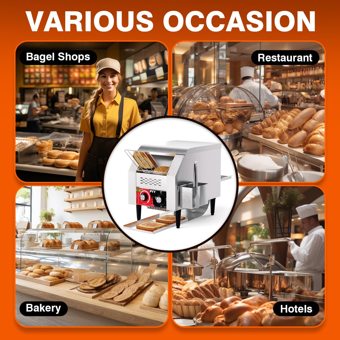 PYY Commercial Conveyor Toaster 150 Slices/Hour, Electric Conveyor Belt Toaster for Toast, Bun, Bagel, Bread, Heavy Duty Stainless Steel Toaster Oven for Restaurant, Bakery, Buffet Use