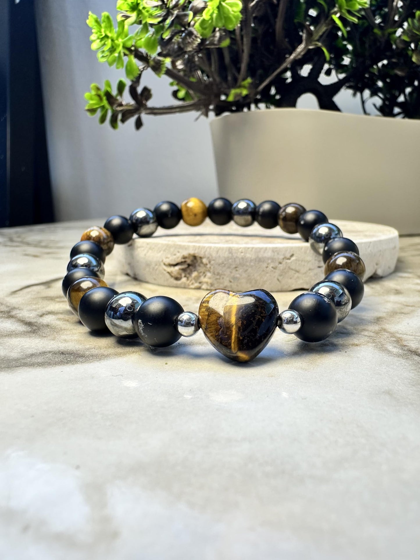 TUBIANCA Triple Protection Bracelet – Tiger Eye, Hematite & Black Onyx Crystal for Energy Shield, Confidence, Grounding & Spiritual Balance – Handmade Unisex Healing Jewelry