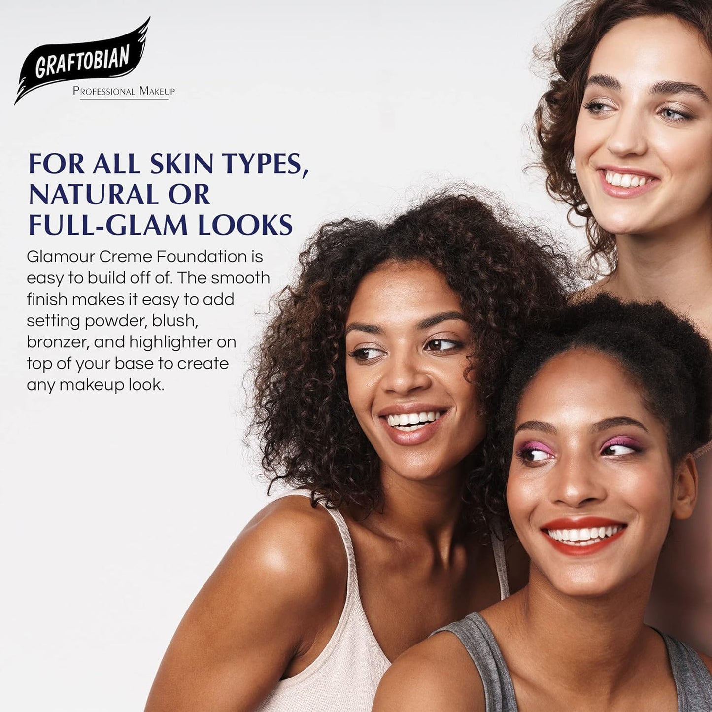 Graftobian HD Glamour Crème Foundation 1/2oz, Weightless Full Coverage Makeup, 65 Inclusive Shades, For All Skin Types, Natural or Full-Glam Looks, For Professionals and Beginners, Bisque