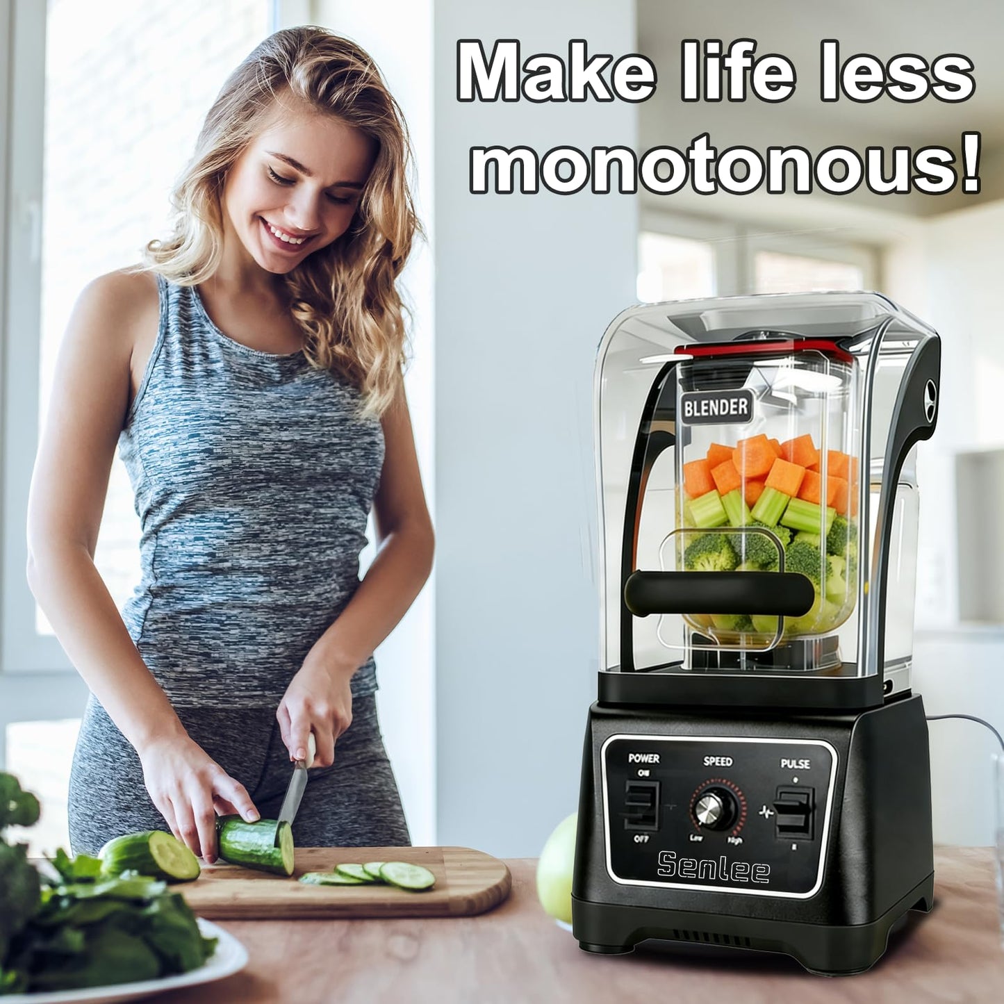 Commercial Blender Heavy Duty 2200W Professional-Grade with 64oz BPA-Free Jar, Quiet Shield, Self-Cleaning, 6-Leaf Stainless Steel Blade for Smoothies, Ice Crush, Shakes - Restaurant & Kitchen Use