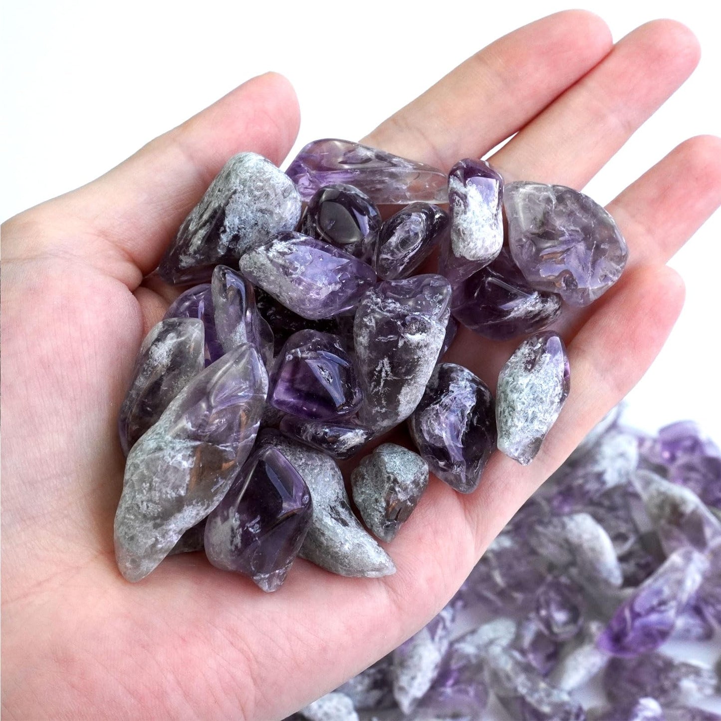 Sisamn Polished Amethyst Crystal Points Bulk 0.9 Lb Small Chip Stone Irregular Rock for Tumbling Healing Meditation Vase Filler Fish Tank Rocks