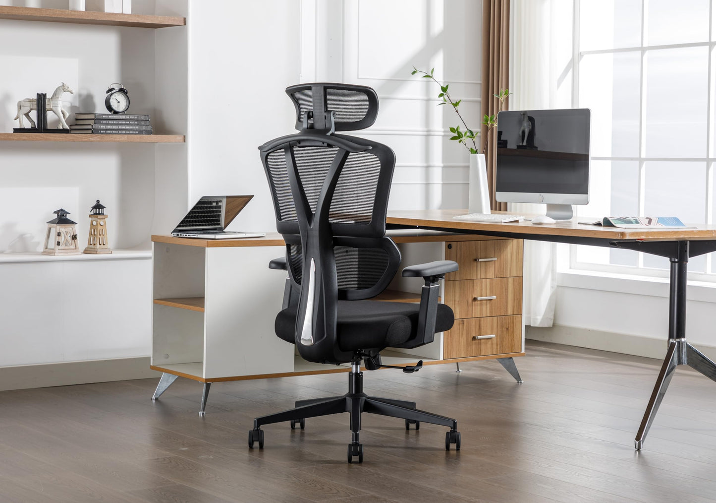 BIKIGIRL Ergonomic Office Chair Mesh High Back Computer Desk Chair with Lumbar Support, Adjustable Headrest, 3D Armrests, Tilt Lock for Home Office & Gaming
