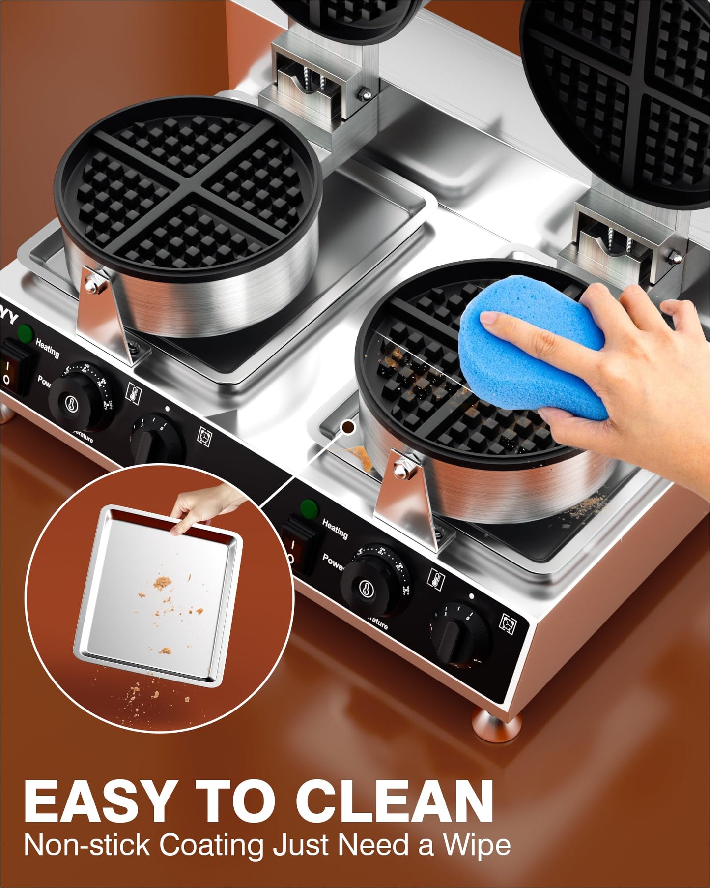 PYY Commercial Waffle Maker - Double Waffle Maker Large Stainless Steel Waffle Maker, Non-stick Electric Chaffle Maker for Restaurant Party Food Stall, 2500W