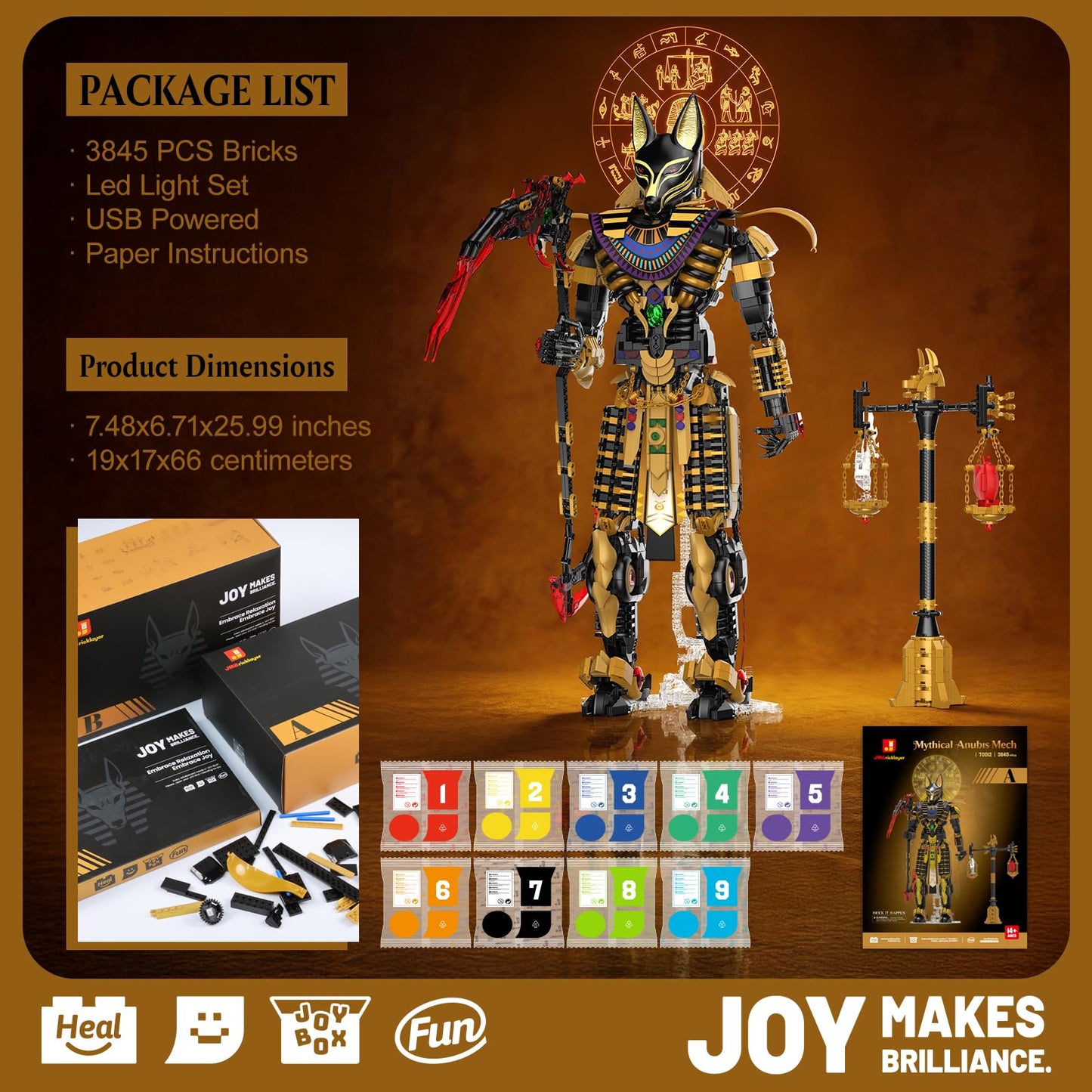 JMBricklayer Anubis Mythical Building Set for Adults, Ancient Egyptian God Building Blcoks, Collectible Mech Model Kits for Home Office Decor, Large Display Statue Gifts for Men & Mythology Lovers