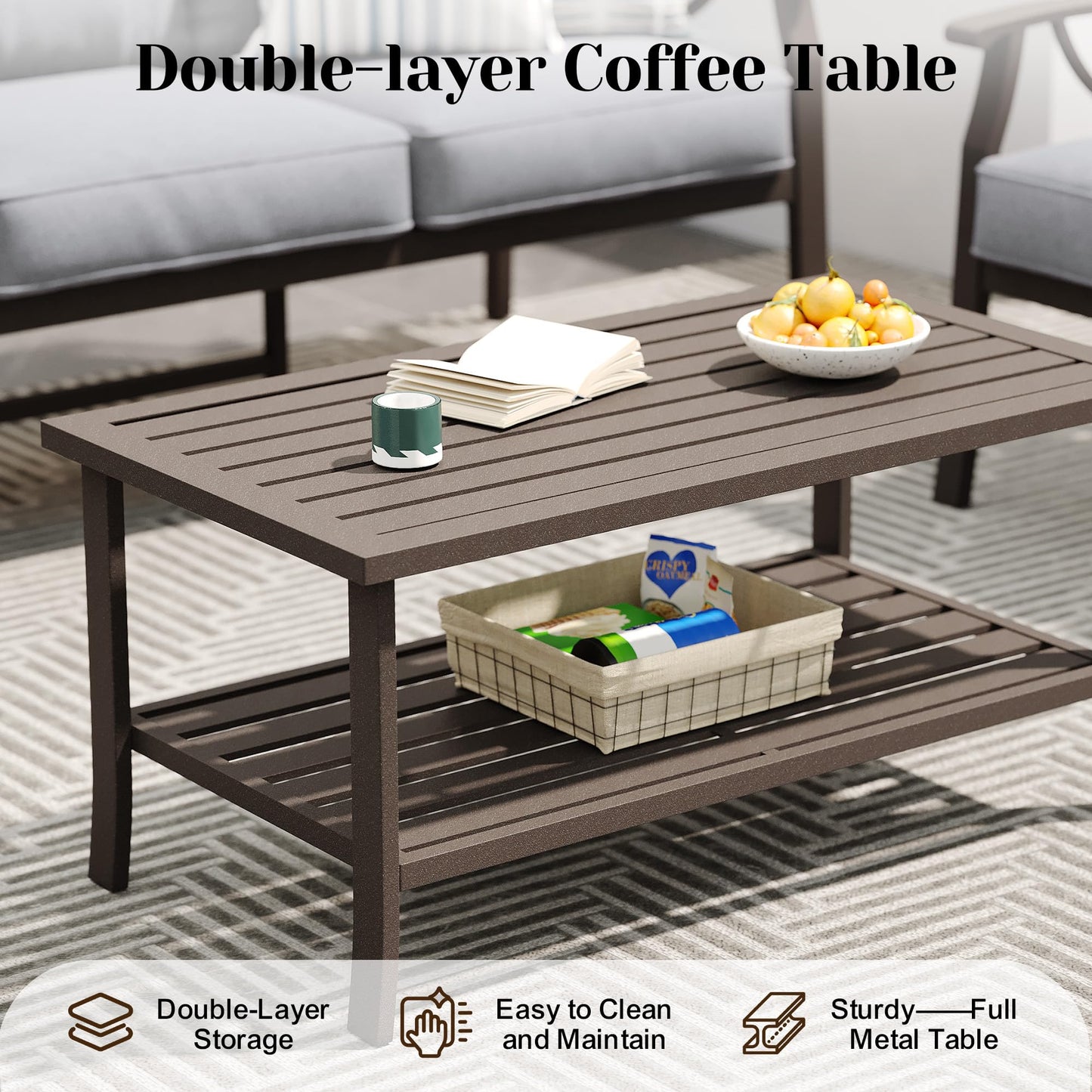 FansaFurn 7-Piece Outdoor Patio Furniture Set, Outdoor Metal Sectional Furniture with Cushions, Outdoor Conversation Seating Set with Coffee Table for Deck, Backyard, Garden, Balcony, Grey