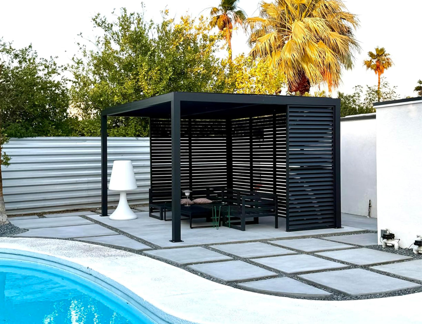 PURPLE LEAF Louvered Pergola 94AS 11' x 14' Outdoor Aluminum Pergola with Fixed Shutter Wall Adjustable Roof for Deck Backyard Grey Hardtop Gazebo, 1 Short Side