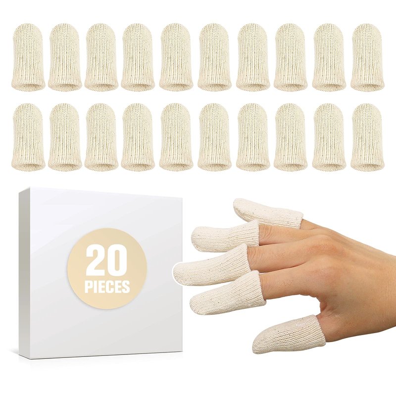 MIG4U 20 Pcs Cotton Finger Cots, Reusable Finger Protectors for Cuts Wounds, Arthritis, Eczema, Bruises, Calluses, Cracking Thumbs Healing, Fingernail Caps/Stall/Cushion/Cover, L/XL