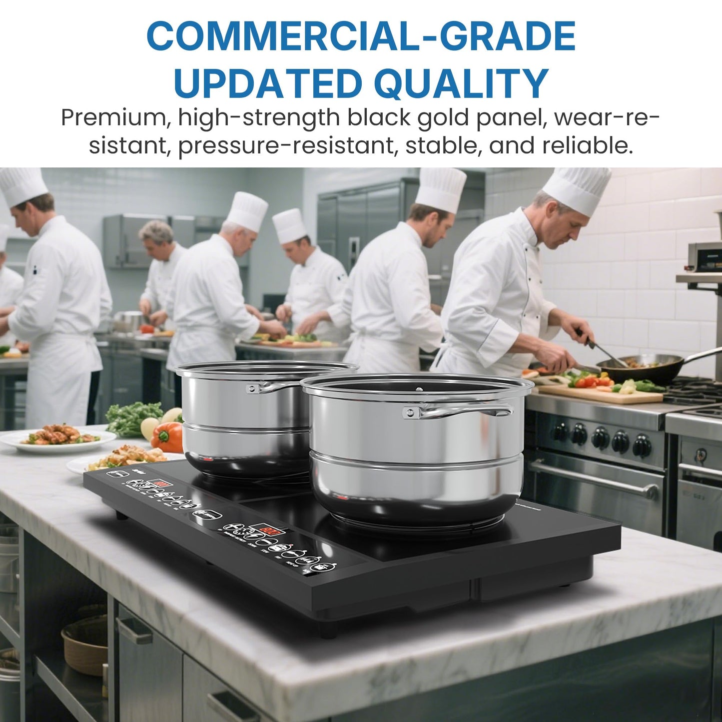 SUNVIVIPRO Commercial Double Burner Electric Induction Cooktop, 1000W+800W Dual Induction Hot Plate, 8 Power & 8 Temp Setting, Professional Countertop Burner Stove with Timer, LED Screen, Black