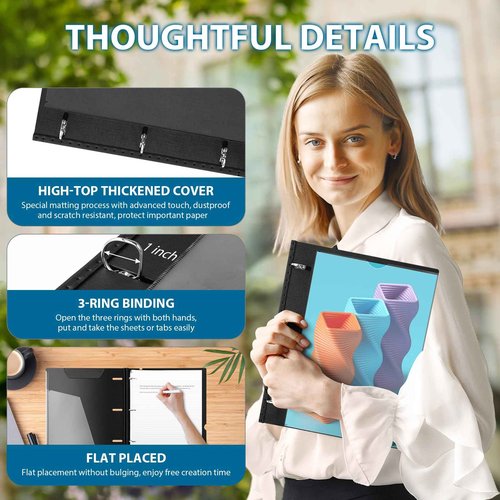 WOT I Telescoping 3 Ring Binder 1 Inch 4 Colors + Telescoping 3 Ring Binder 1 Inch Black 4PCS