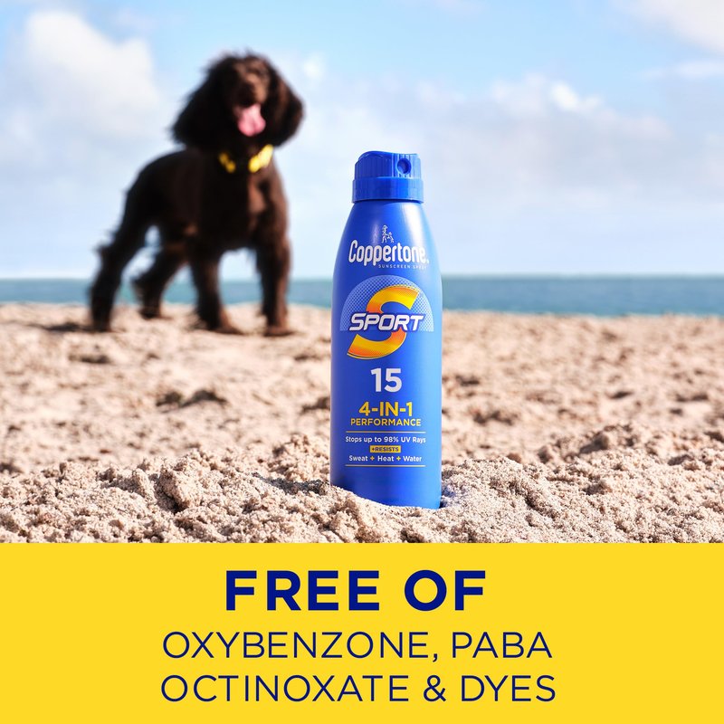 Coppertone Sport Sunscreen Spray, Broad Spectrum SPF 15 Water Resistant Spray Sunscreen, 5.5 Oz, Pack of 3
