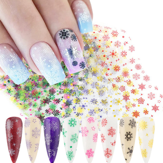 Christmas Holographic Nail Foil Transfer Stickers Decals, Winter Nail Polish Sheets Sky Starry Paper Transfer Foils Snowflake Nails Supplies for Nail Transfer Glue Women Manicure Nail Film Decorations
