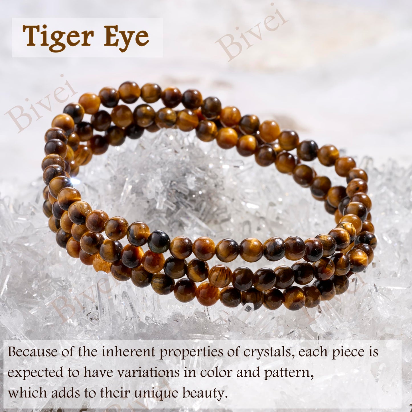 Bivei Tiger Eye - Empowering - 4mm Beaded Bracelets for Women Handmade Semi Precious Natural Stone Stretch Elastic Jewelry Yoga Protection Gifts Small