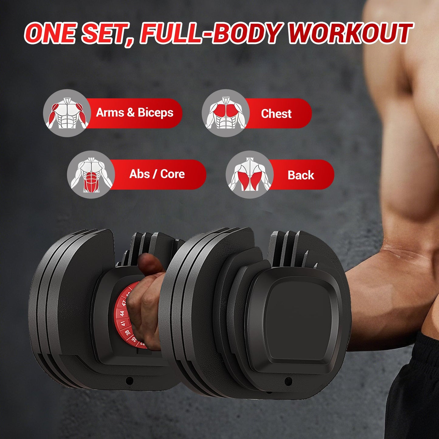 Adjustable Dumbbell Set. 56LBS Free Weight Dumbbell. Fast Adjust Weight Set with Anti‑Slip Handle & Storage Tray. Ideal for Home Gym Strength Training Fitness Equipment