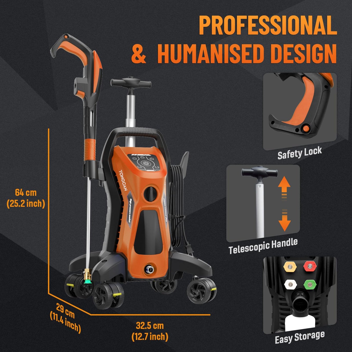 Fengrong Pressure Washer 5000PSI 3.0GPM Touch Screen Adjustable Pressure with Anti-Tipping Technolog, Spray Handle Smart Control, 5-Nozzle Set, for Cars//Home/Patios
