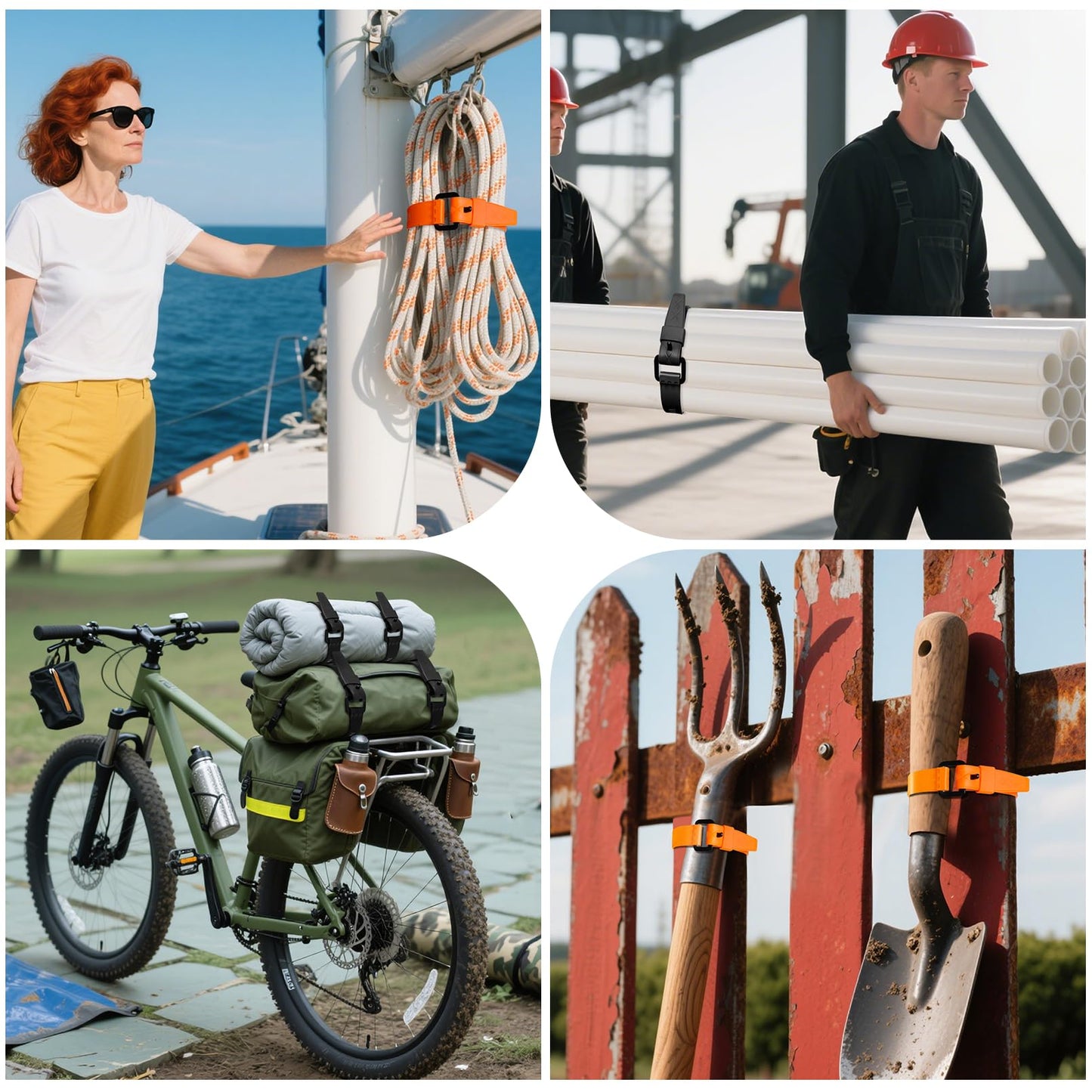 AMEDELE 4 Pack Lashing Straps with Buckles,Adjustable Utility Tension Straps,Simple Tie-Downs Straps for Securing Bike Moto Luggage,Garden Hoses,Skis,Wires and Cables,Orange,22""