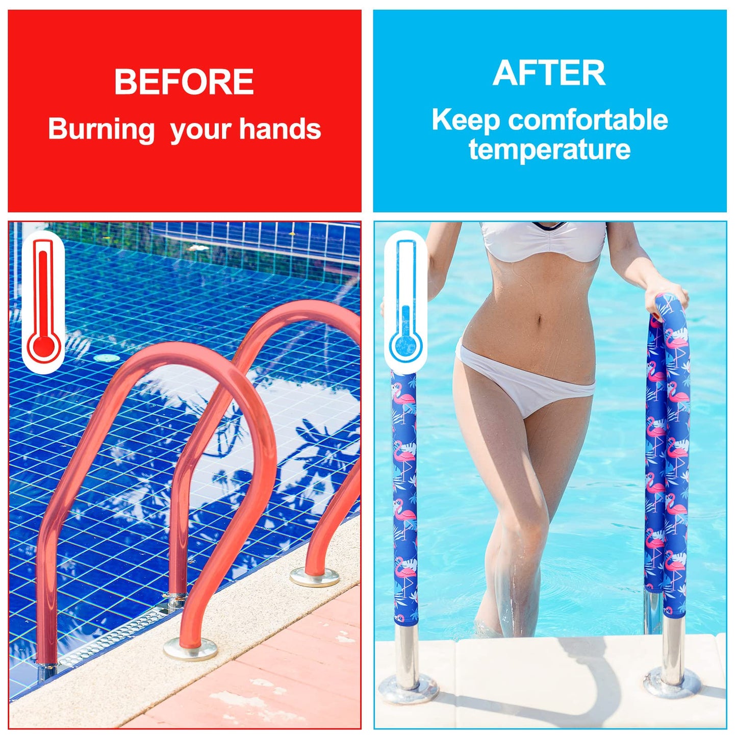 Junkin Pool Handrail Cover 10 ft Swimming Pool Ladder Hand Rail Cover with Zippers Slip Resistant Railing Flamingo Blue Rail Grip for Inground Pools Swimming Hand Railing