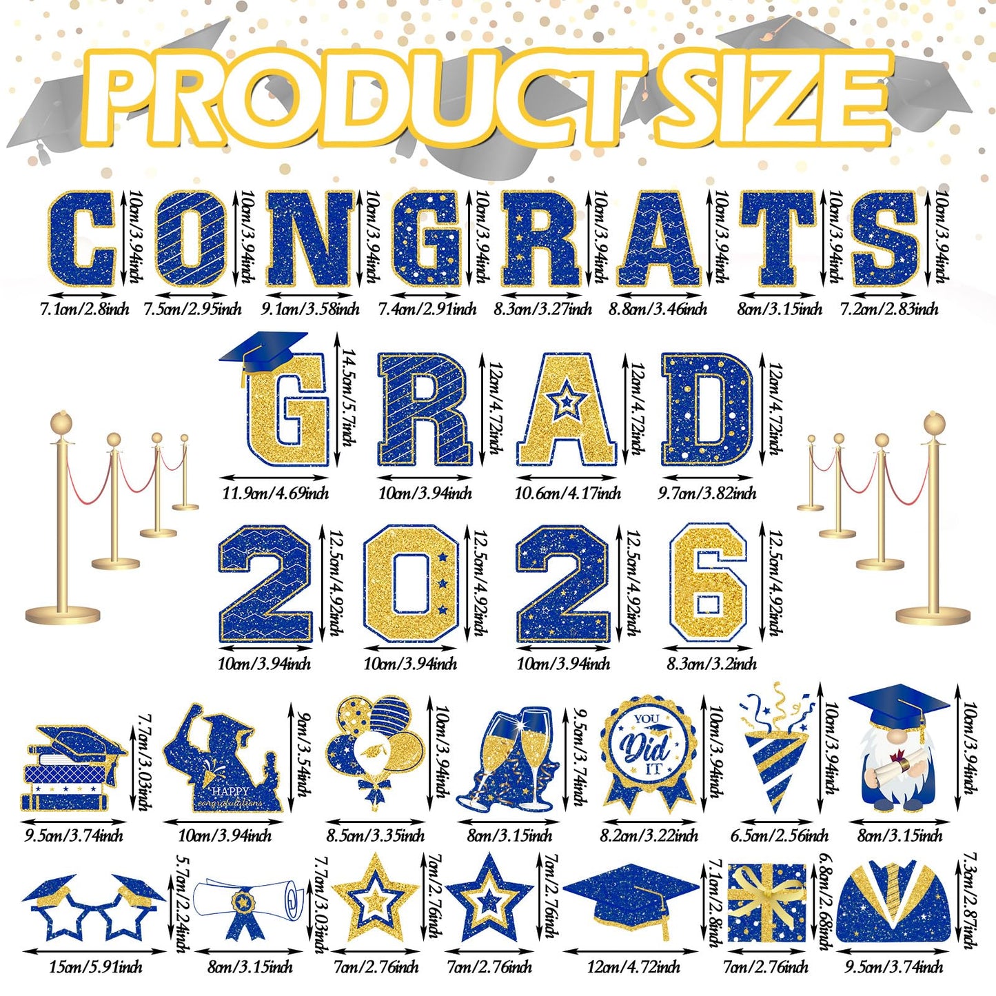 Landhoow 30 Pcs Graduation Car Magnets 2026 Senior Graduation Car Decoration Bumper Sticker Congrats Grad Magnet Magnetic Refrigerator Decal for Grad Parade Party Supplies(Blue, Gold)