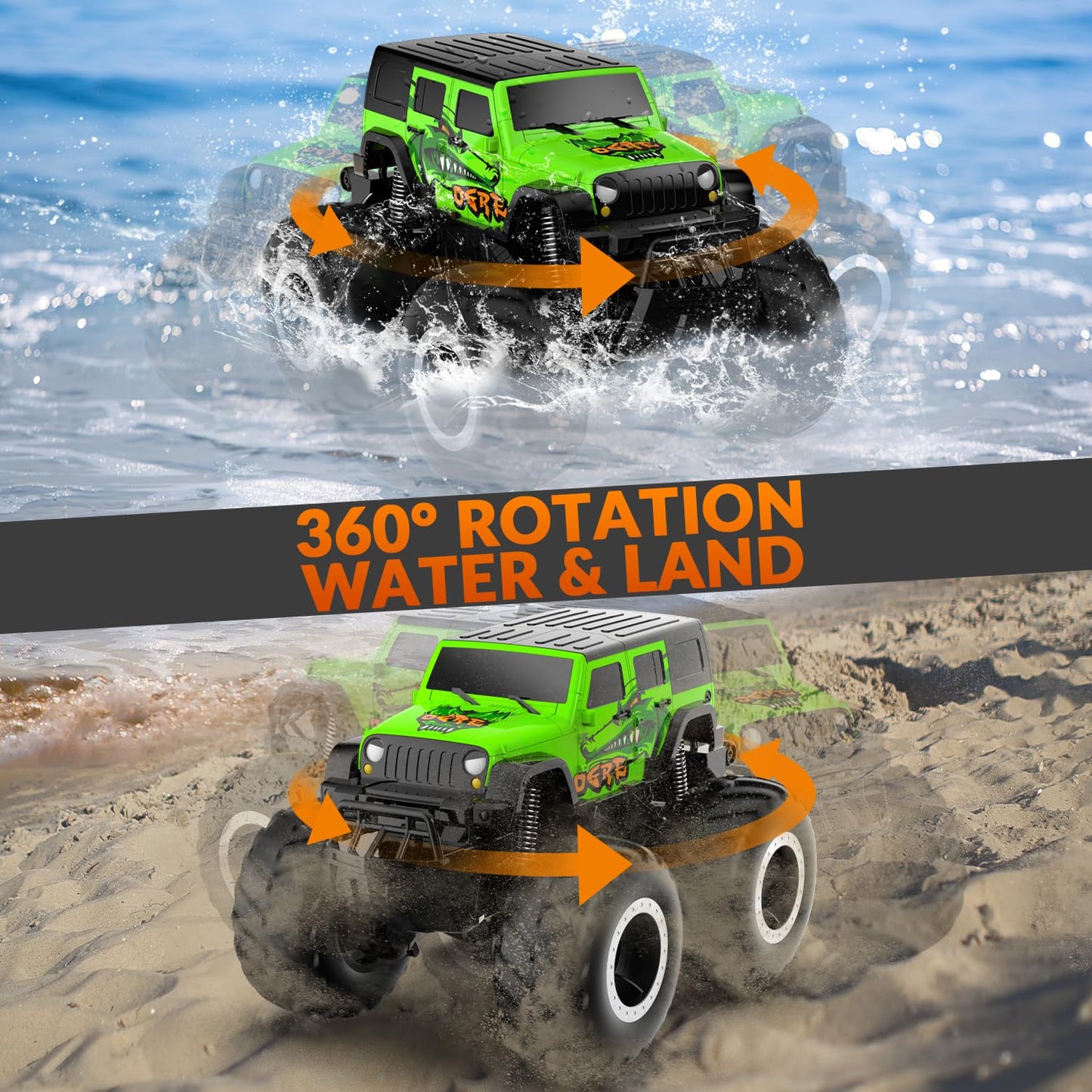 STEMTRON Amphibious Remote Control Car Toys for Boys 2.4GHz 1:16 All Terrain Off-Road RC Car Waterproof RC Monster Truck Kids Pool Toys Remote Control Boat Gifts for Kids Boys