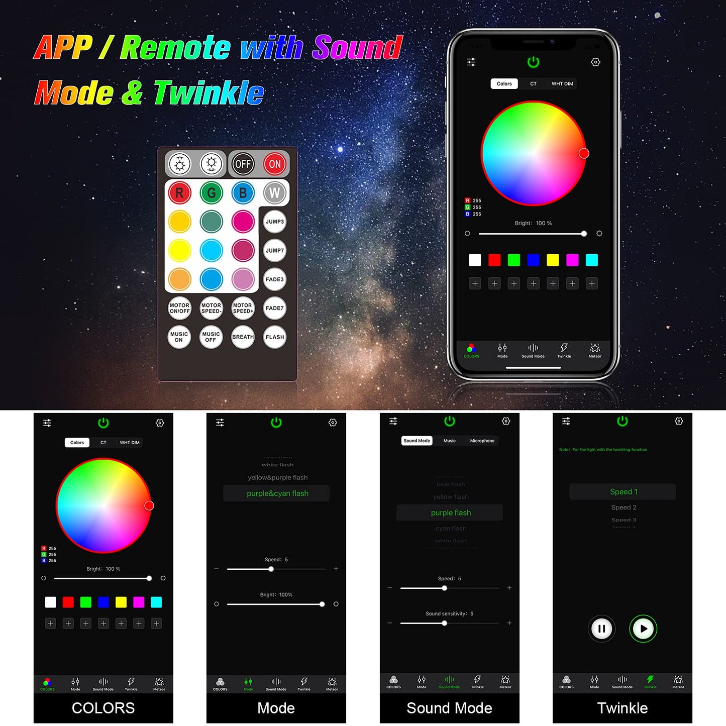 CHINLY Starlight Headliner Kit Twinkle 800pcs 13.1ft 0.03in 20w Fiber Optic Lights kit, Music Mode Bluetooth APP Control Remote, RGBW Star roof Lights for Star Headliner/Home Theater/Pool Ceiling