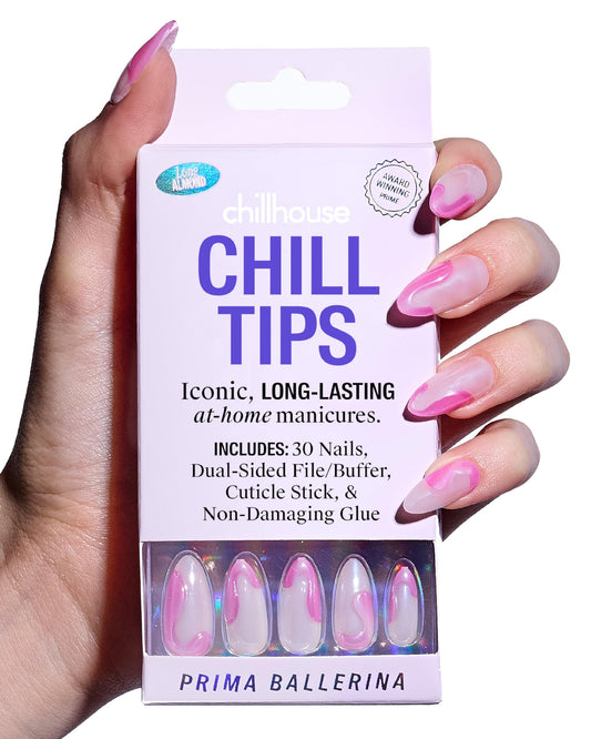 Chillhouse - Chill Tips, Press on Nails Kit - Prima Ballerina (Almond) - 30 Nail Shapes & Sizes - Up to 2 Weeks of Wear - Customizable Fit - Reusable -Latina Founded & Women Owned -Beauty & Self Care