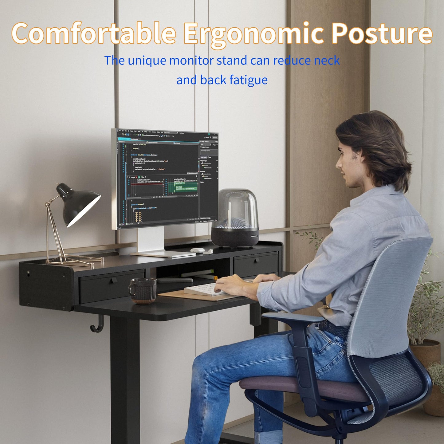 YIHAYO Low Height Adjustable Desk with Drawers, Lifts 18.1-28.3 Inches, Electric Standing Desk with Storage Shelf for Short People, 40 x 24 Inches Table with Splice Board for Home Office, Black