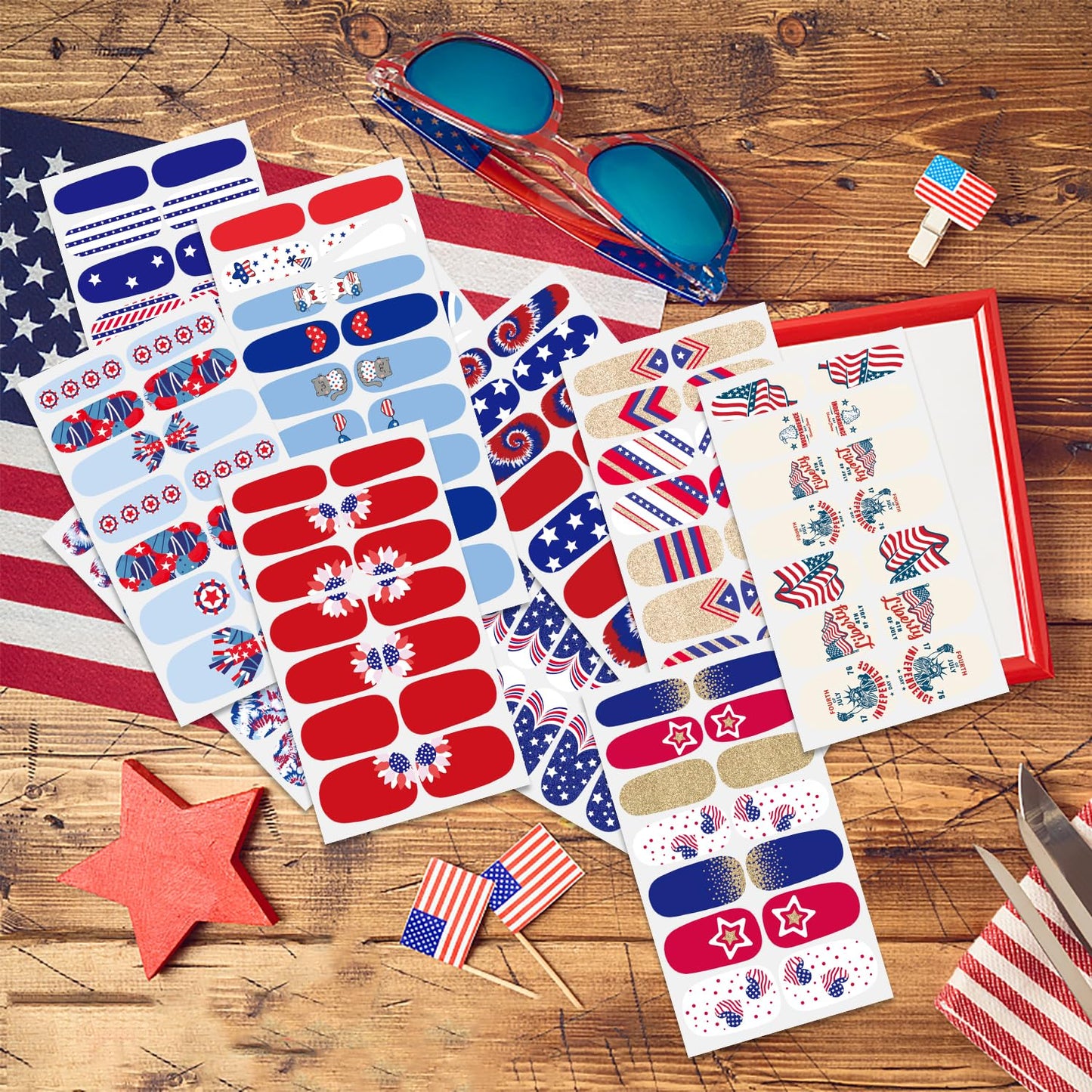 JERCLITY 336 Pieces 24 Sheets 4th of July Nail Wraps for Short Nails Independence Day Nail Polish Strips Patriotic American Flag Nail Strips Self-Adhesive Stickers for Memorial Day