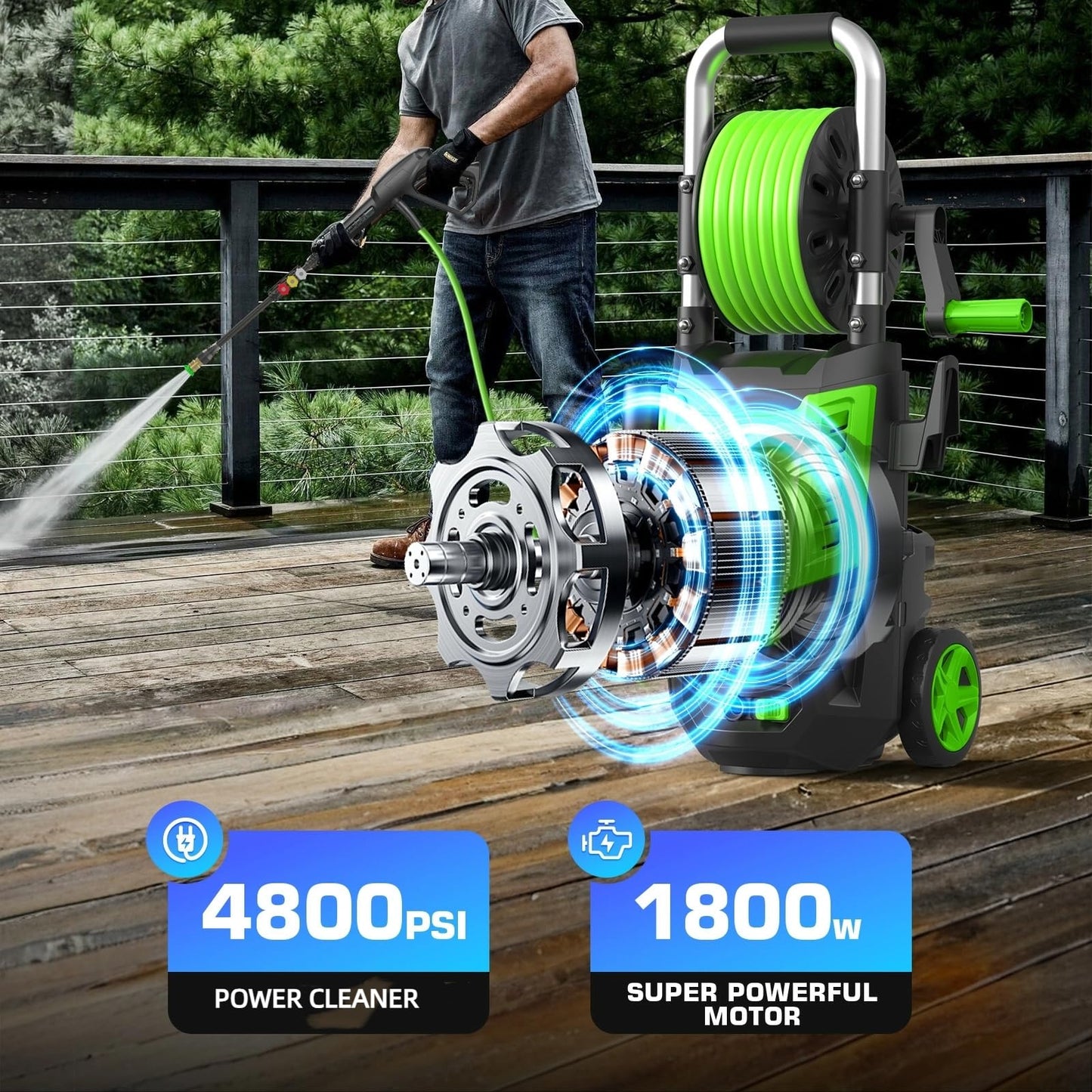 5000PSI Pressure Washer- High Power Washer with 33FT Hose, 4 Nozzles and Foam Cannon, for Home, Cars, Fences, Patio (Green)