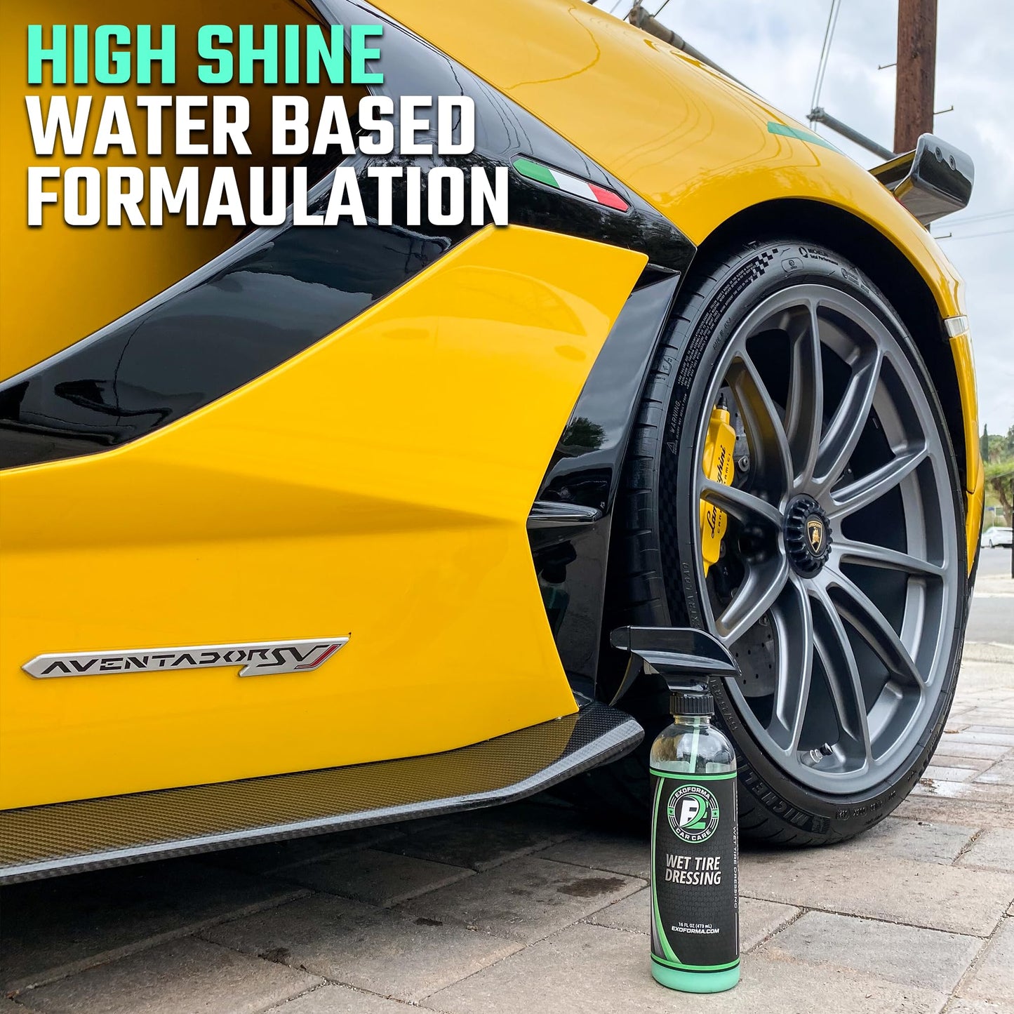 ExoForma Wet Tire Dressing Spray - Extremely High Shine Tire Dressing for That Wet Look - No Sling, Non-Greasy Silicone Formula with UV Protection - Easy to Apply, Minimal Cure Time - 16 fl oz