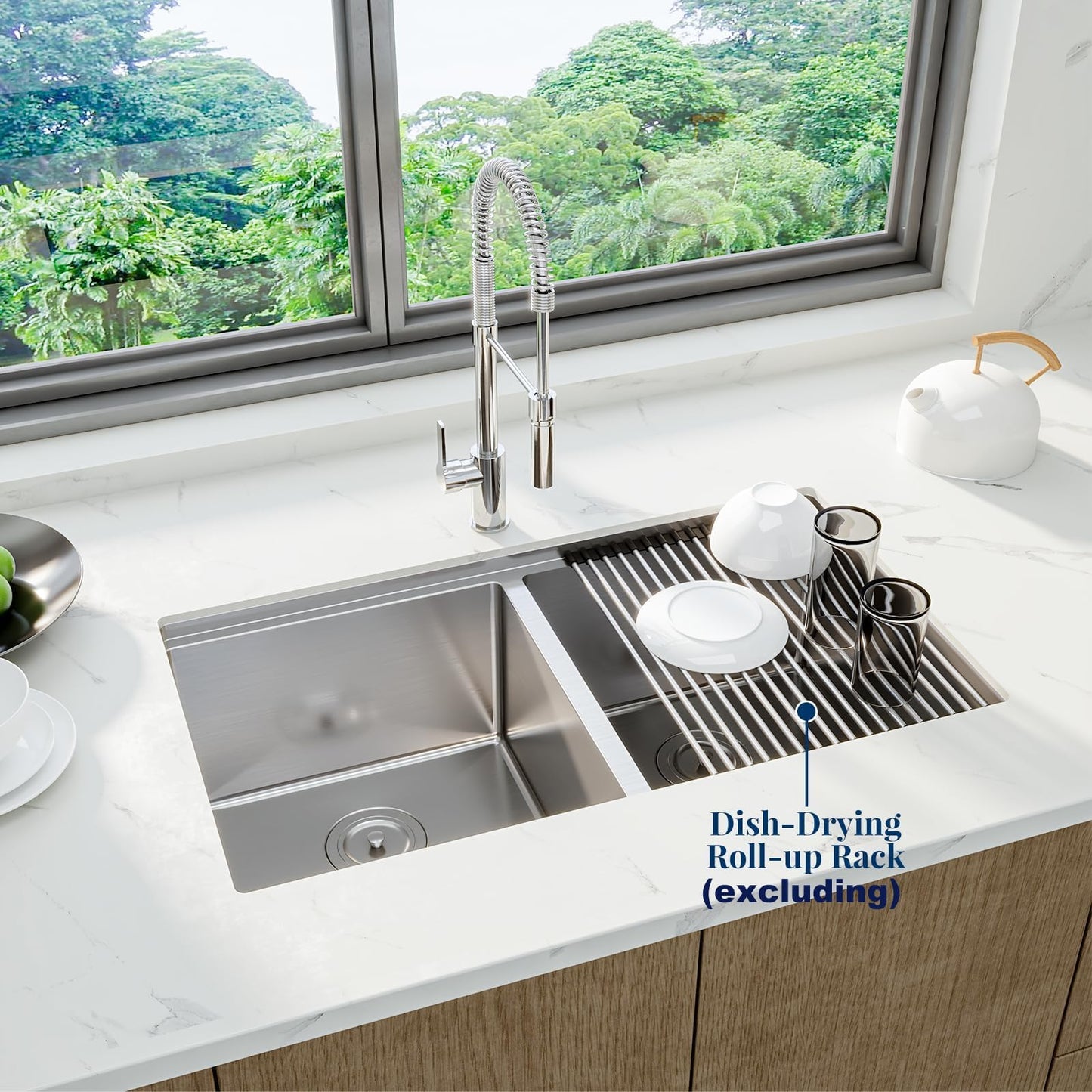Kitchen Sinks,33×19×10 inch Double Bowl Undermount Workstation Kitchen Sink – 16 Gauge Stainless Steel, Brushed Finish, Deep Basin with Ledge, Bottom Grids & Drain Assembly Included