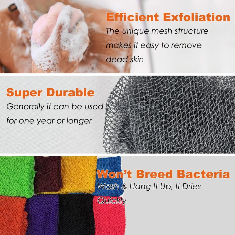 African Net Sponge Authentic African Exfoliating Net Sponge with Knots Afro Body Scrub Back Scrubber Africa Wash Net Cloth Real Sapo Bath Sponge for Shower (Gray & Black)