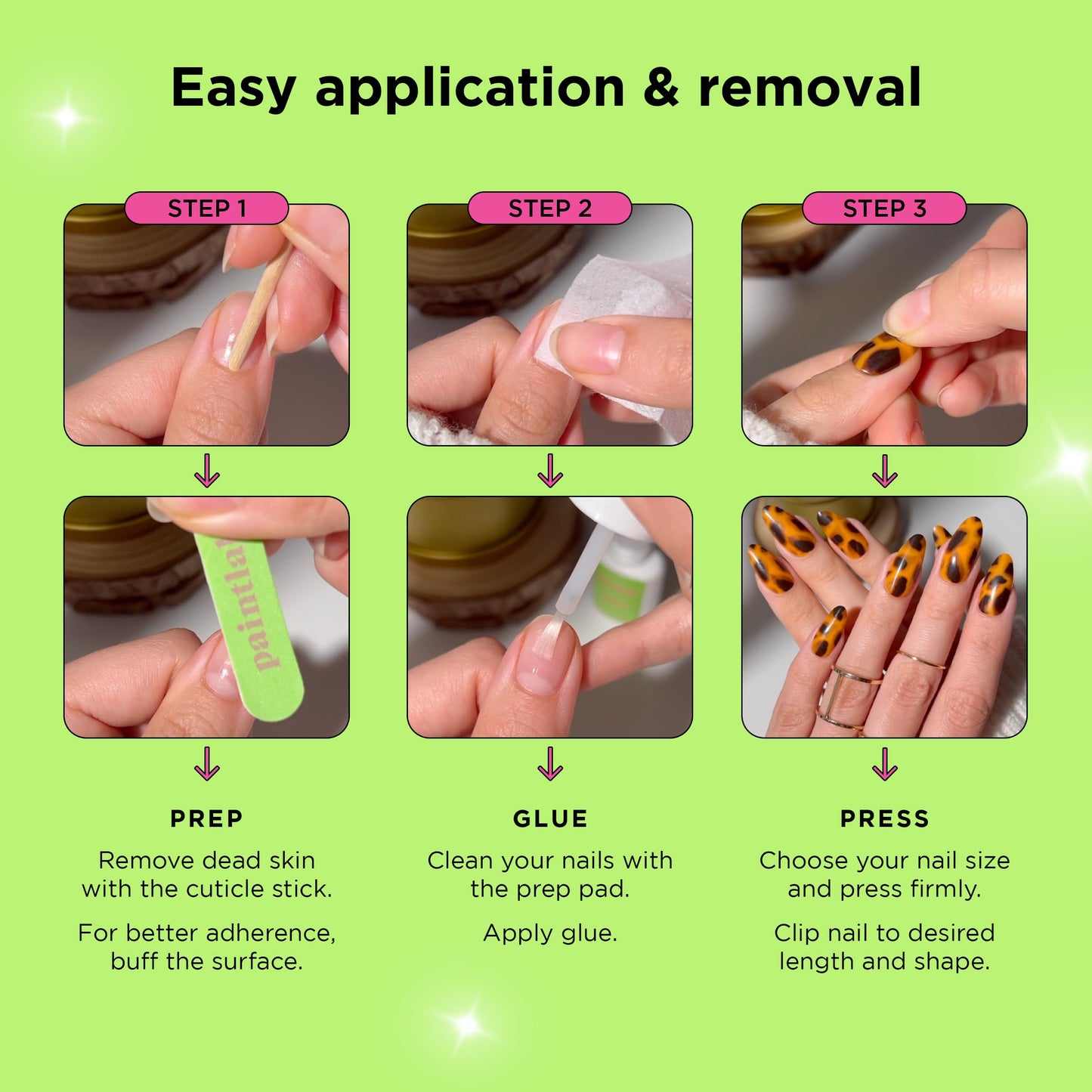 PaintLab Press On Nails - Cotton Candy Pink Chrome Almond Fake Nails, 30 Nails in 15 Sizes with Glue, Reusable Salon Quality Press On Nails
