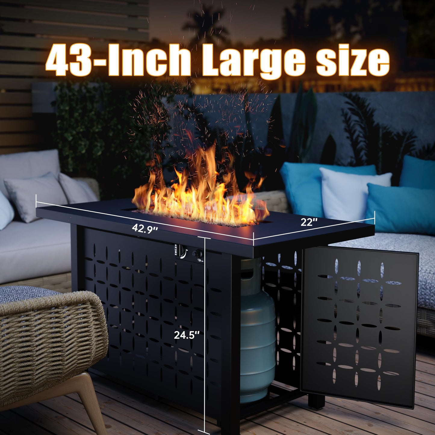 JAMFLY 43in Propane Fire Pit Table, Outdoor Gas Fire Pit for Patio, 50,000 BTU with Lava Rocks, Waterproof Cover, and Lid, Perfect for Cozy Gatherings & Relaxing Outdoor Parties