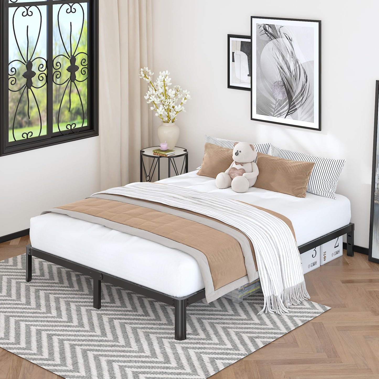 Lutown-Teen 10 Inch King Bed Frame with Rounded Corner Legs, 2000 LBS Heavy Duty Metal King Size Platform Bed Frame No Box Spring Needed, Noise Free, Easy Assembly, Black