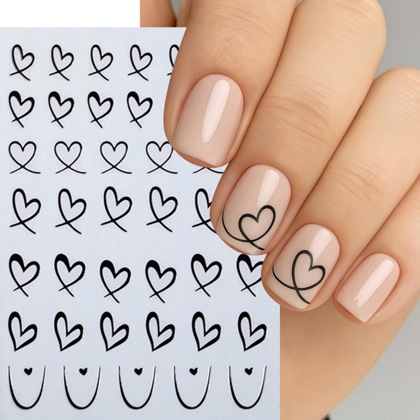 8Sheets Valentines Day Nail Art Sticker Set 3D Self Adhesive Hearts Nail Decals Love Hollow Peach Heart Shaped Nail Design Valentine French Sticker Nail Supplies for Women Valentine Holiday Nail Decor