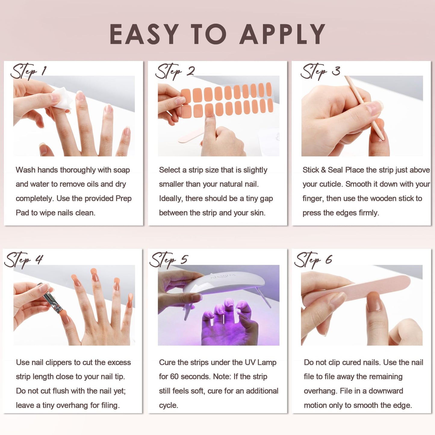 KHARITA Semi Cured Gel Nail Strips – Real Gel Nail Polish Wraps | Long Lasting Easy Peel-Off Removal | Hema-Free | 20-Piece Solid Warm White Salon Sticker Kit with UV Light