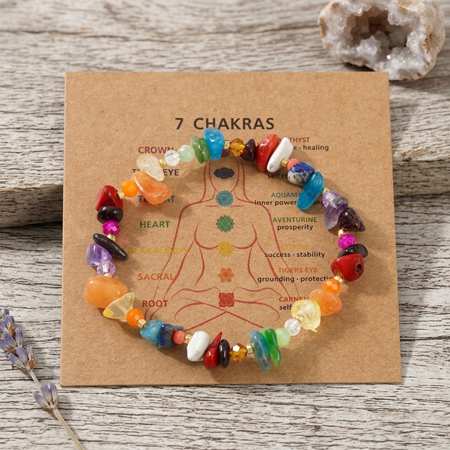 Ustome Colorful Healing Chip Crushed Crystal Inspirational Seven Chakras Beaded Bracelets for Women,Relaxation Energy Inner Peace Stretchy Jewelry,Daily Vacation FriendShip Gifts