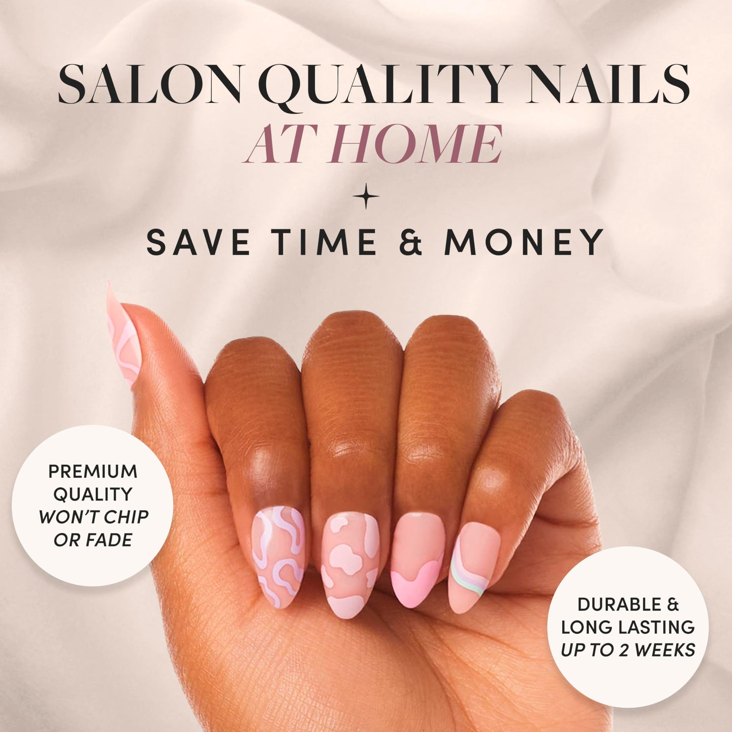 Glamnetic Press-On Nails Bundle - Wild Card & Blushing Aura | Short Almond Fake Nails with Trendy Pastel Prints | Glossy Short Almond False Nails with Trendy Pink Ombre | Reusable, Salon-Quality Nail