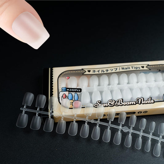 Sun&Beam Nails Clear Nail Tips – Full Cover Acrylic False Nails for Nail Art & Extensions 15 Sizes 240 Pcs (Extra Short Coffin)
