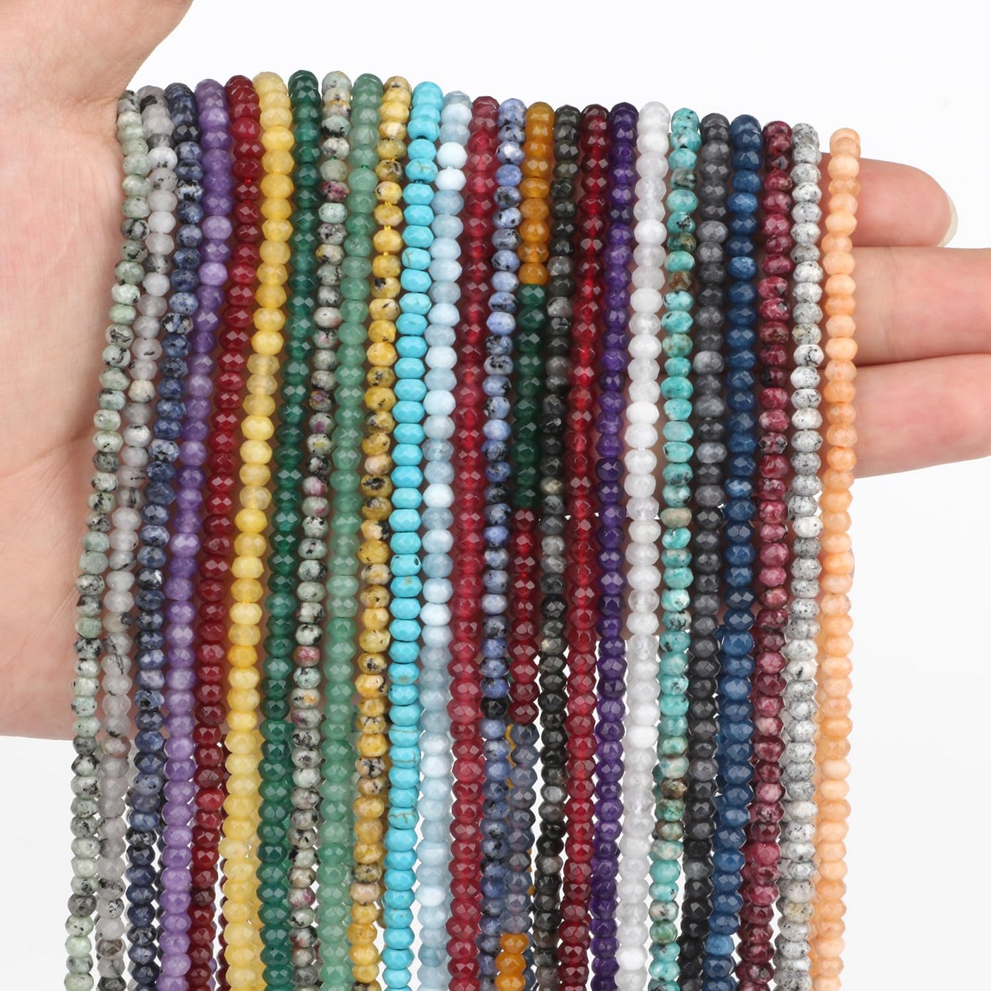 2 String 220PCS 3x5mm Natural Grey Agate Beads for Jewelry Making, Songxi Facted Loose Gemstone Beads for DIY Bracelet Necklace Making Supplies with Energy Healing Chakra Power