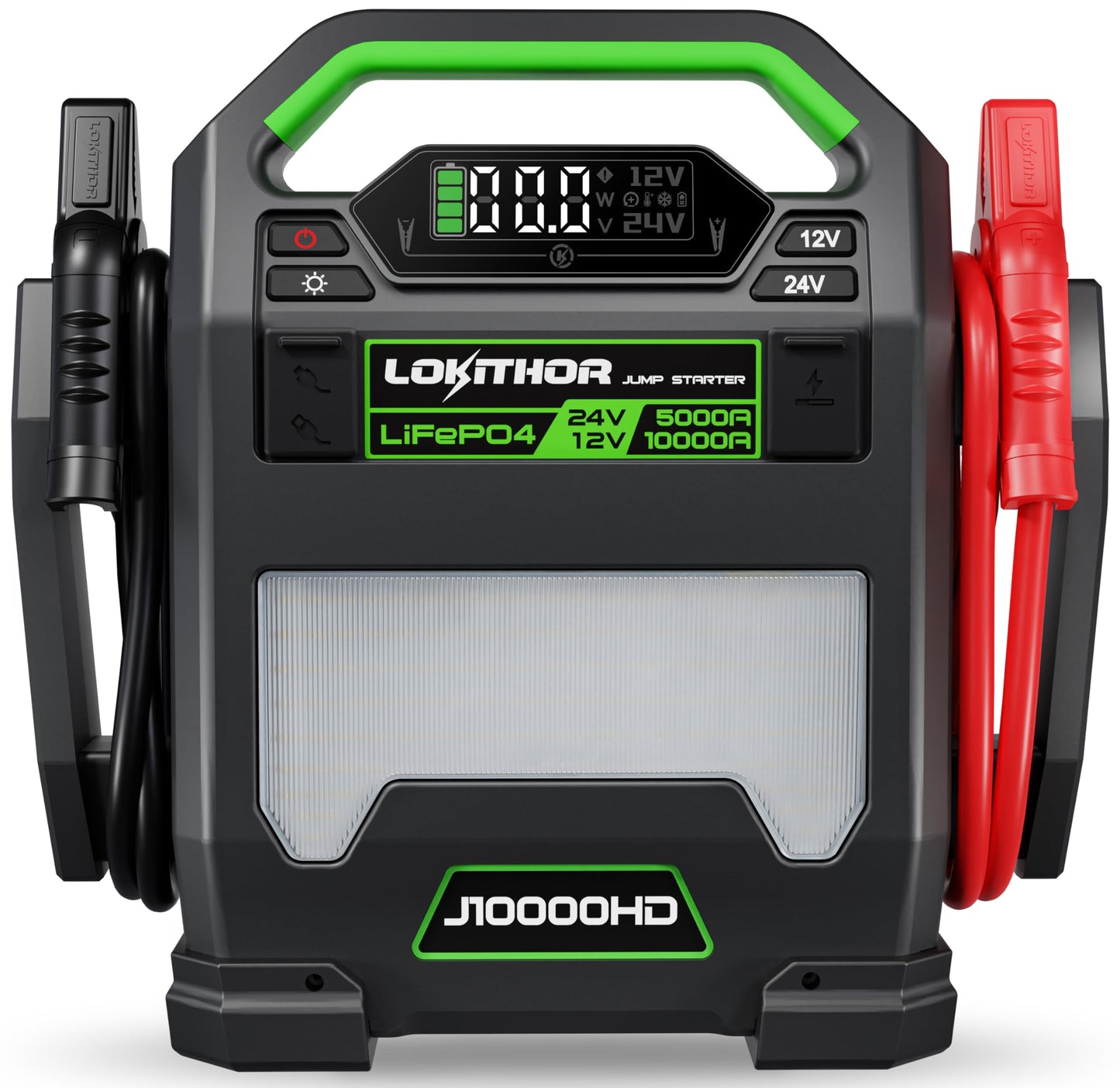 LOKITHOR J10000HD 10000 Amp 12-Volt and 5000 Amp 24-Volt Jump Starter, Portable Lithium Iron Phosphate (LiFePO4) Car Battery Booster Pack, Jumper Box for Gasoline and Diesel Engines Up to 16-Liters